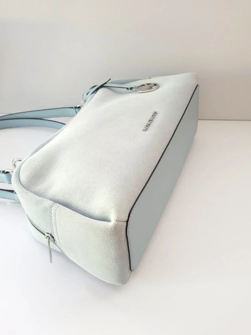 Michael Kors Cecily Medium Shoulder Bag Handbag Pale Ocean Suede Leather